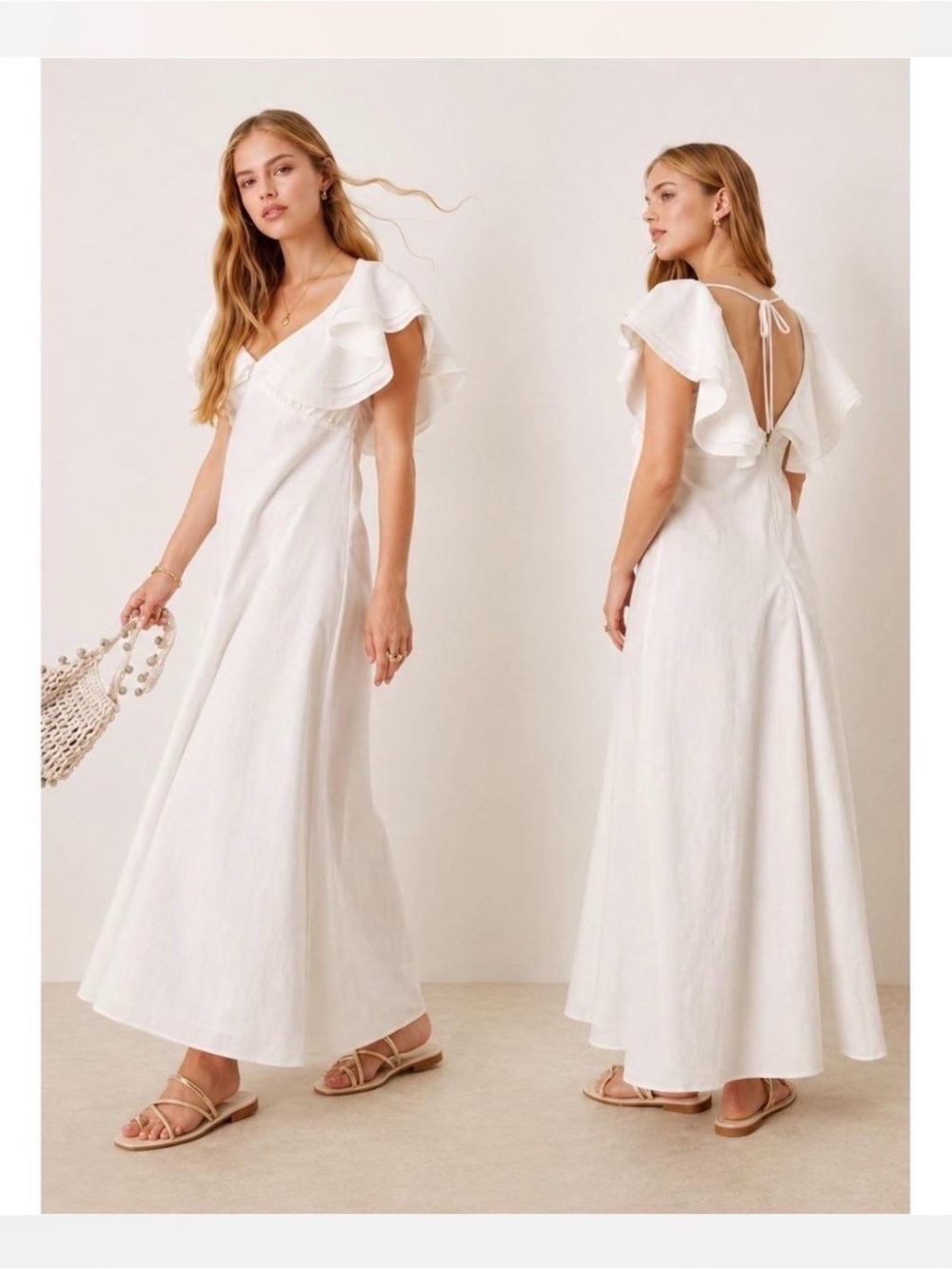VRG GRL Party Nights White Cotton Ruffle Midi Dress NWT